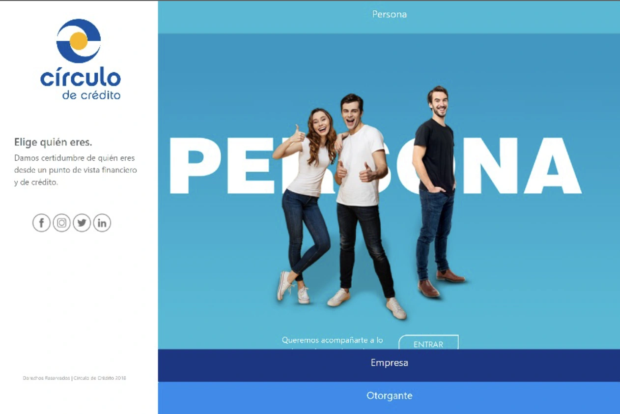 Círculo de Crédito: interfaz del sitio web